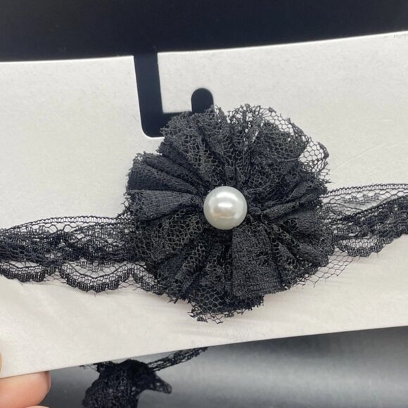 Urban Outfitters Lace Rosette Wrap Choker Necklace Black w/White Pearl Costume - Picture 2 of 4